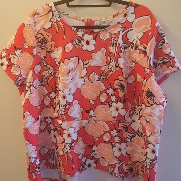 Liz Claiborne Pink Coral Floral Rose Empire Waist Cropped Top Plus Size 2x 18 20 - Picture 3 of 3